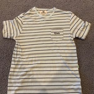 Vissla t-shirt with stripes. It’s light blue.